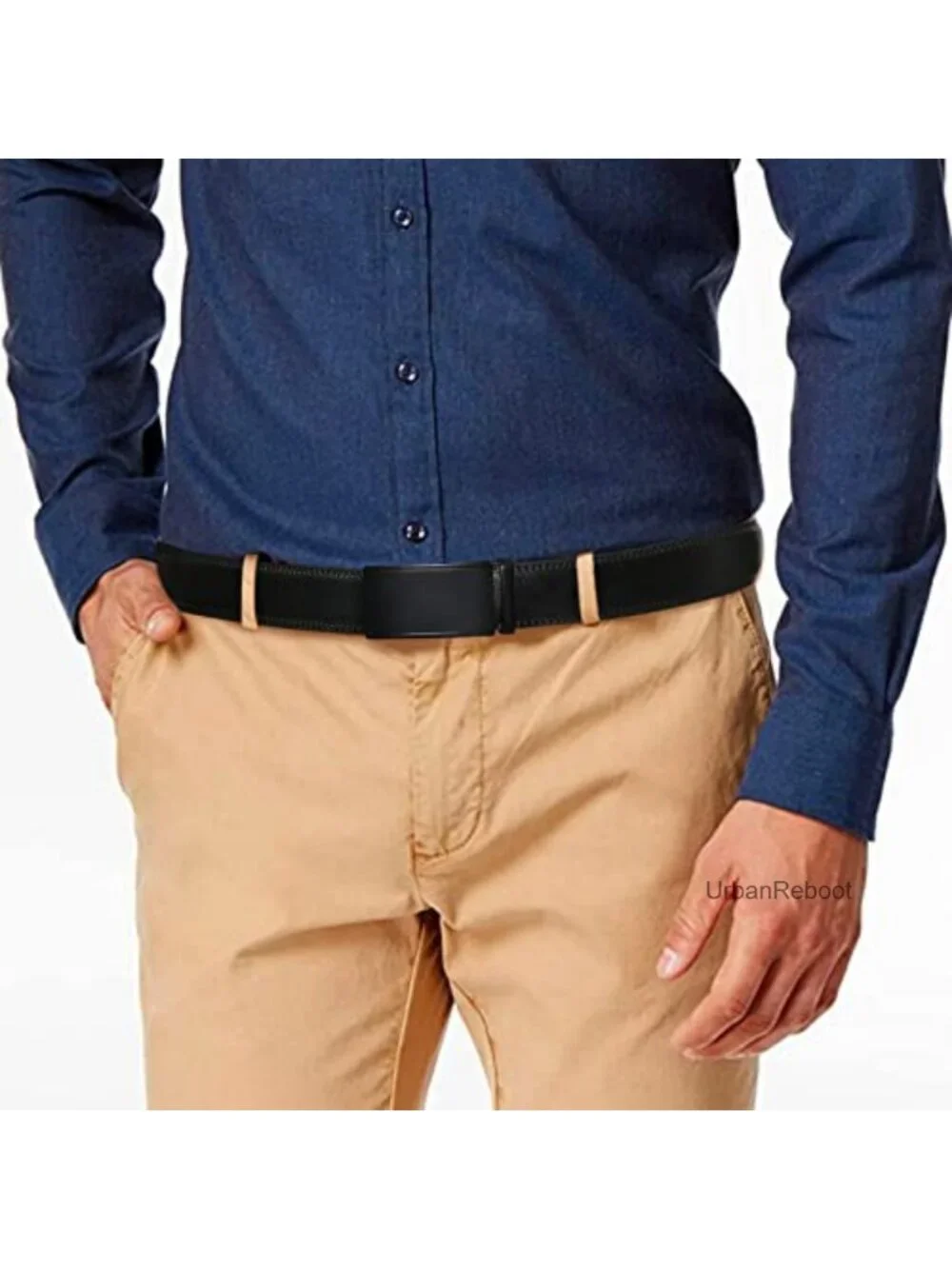Men's Leather Belt Ratchet Buckle Trim to Fit Dress Casual Adjustable